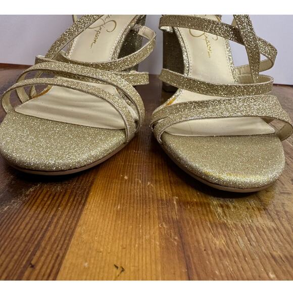 Jessica Simpson Women's Stassey Sandal Gold Glitter Size 7.5 Glam Evening Heels - Picture 4 of 11